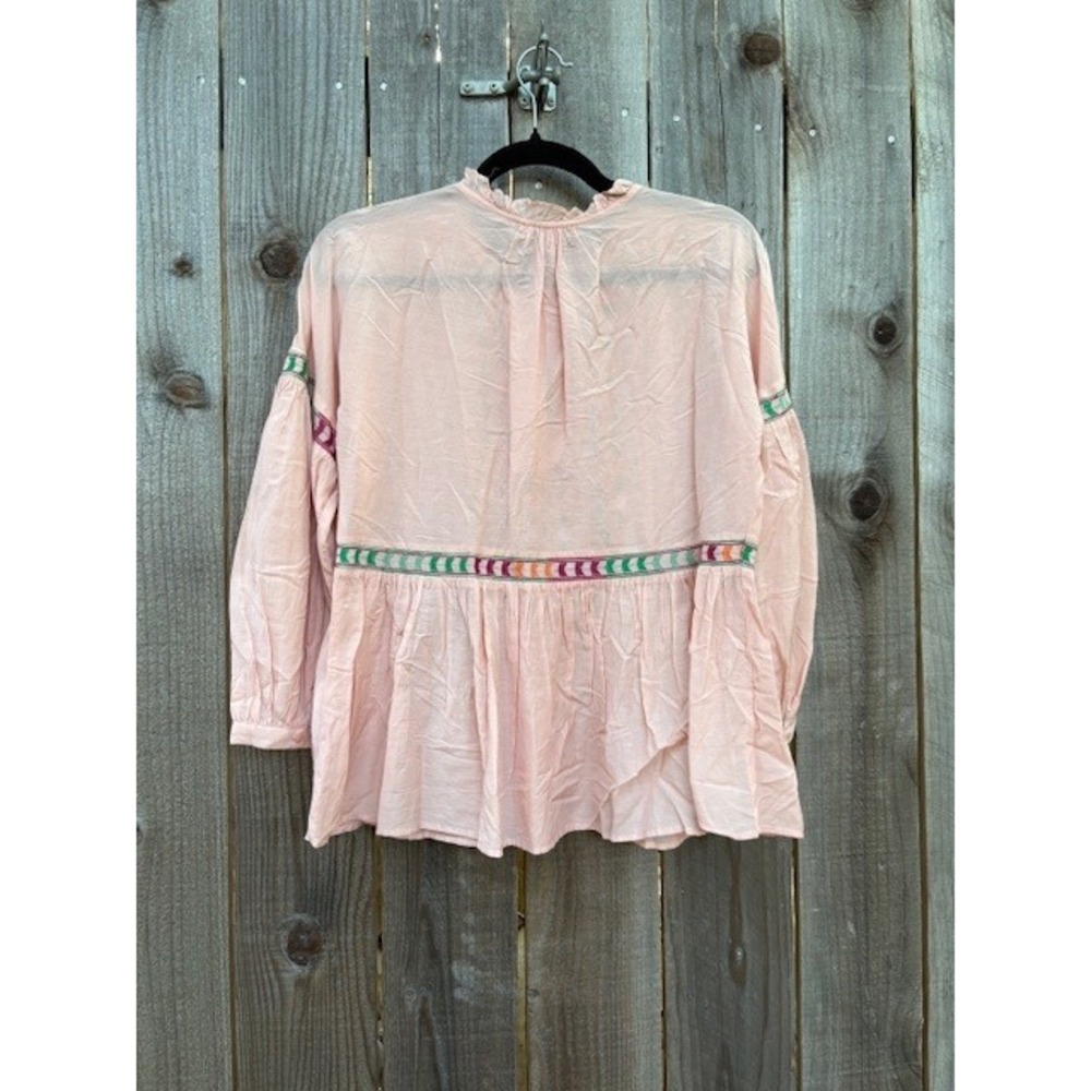 Lucky Brand Embroidered Peasant Blouse Top Pink Multicolor Size M Boho NWT - Picture 2 of 5